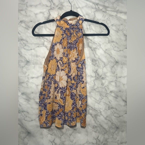 cupcakes & cashmere Tops - Boho Resort Halter Cupcakes & Cashmere Blouse Mustard Purple Cream Small